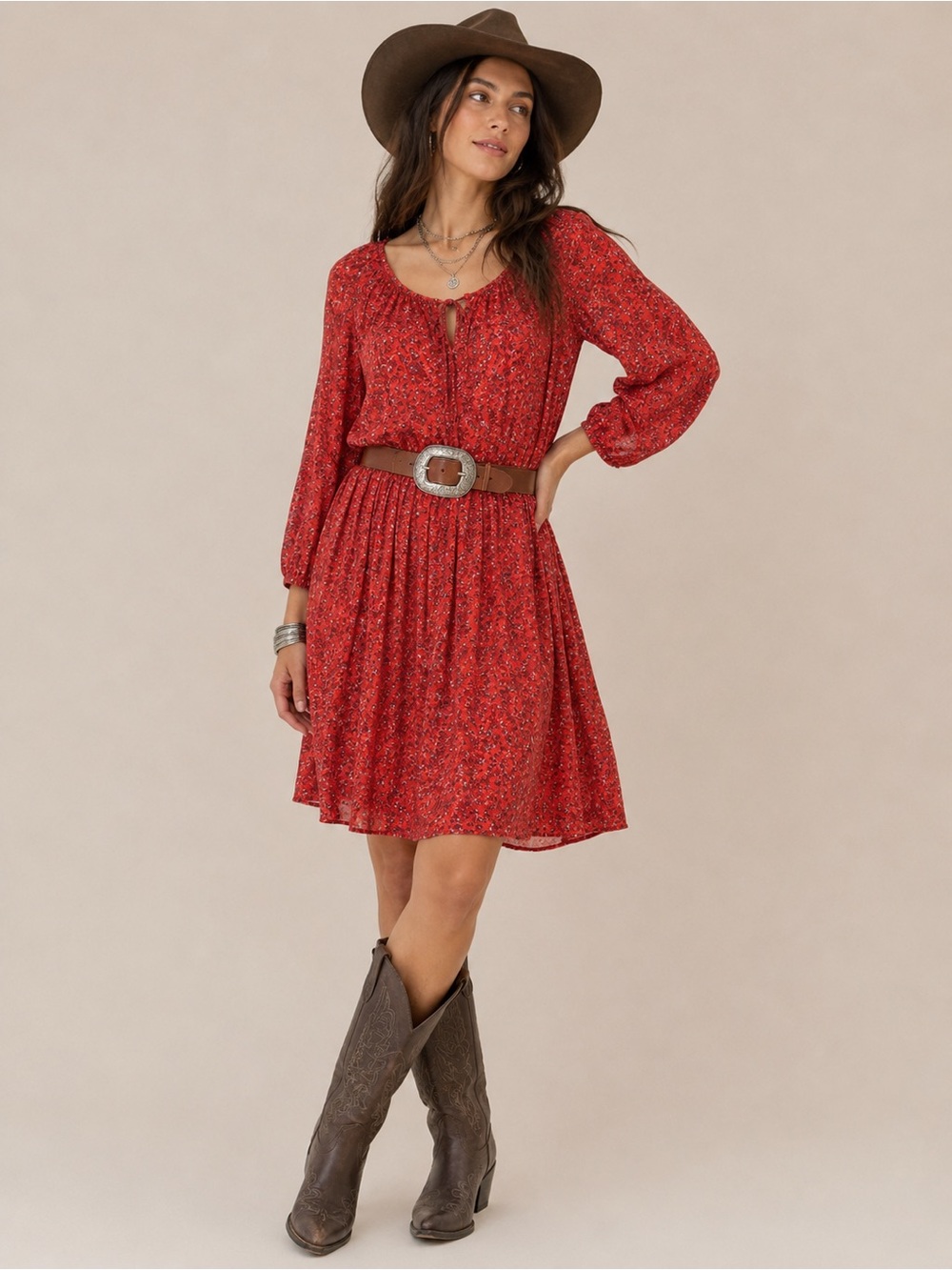 Old‎ Navy Ditsy Floral Long Puff Sleeve Knee Length Swing Dress Size L Western